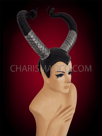 Showgirl's Black Leather Banded Maleficent Horn-Styled Headdress