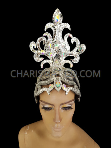 Small Swirl Silver Glitter Mirror And Iridescent Crystal Accented Headdress