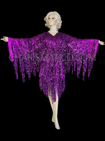 Purple Sequin Fringe Drag Queen Halloween Mardi Gras Tassels Dress