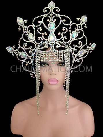 Crystal AB Inspired Headdress with crystal tassels
