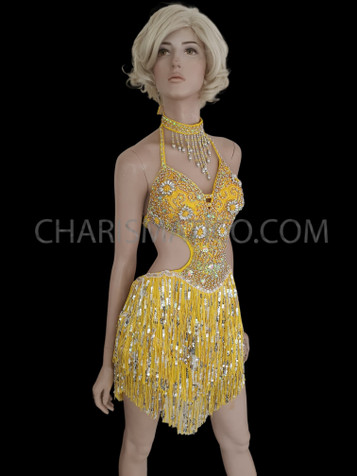 Gorgeous And Sexy Yellow Dance Costume With Fringes
