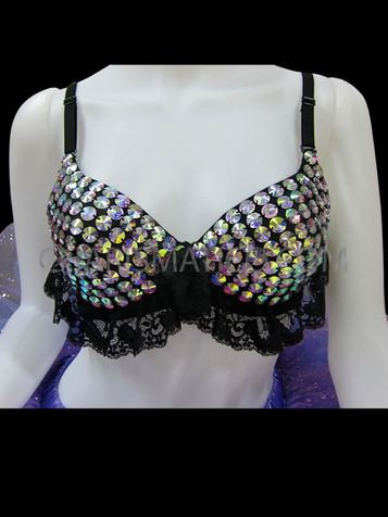 Rhinestoned Underwire Bra With Beaded Fringe, Pasties and Panty