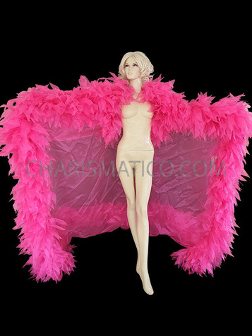 Neon Pink Leaf-Inspired Ruffle Organza Coat Cape