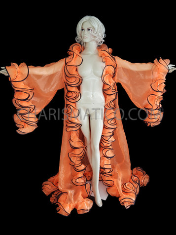 Orange Ruffle Boa Drag Queen Coat With Black Trim