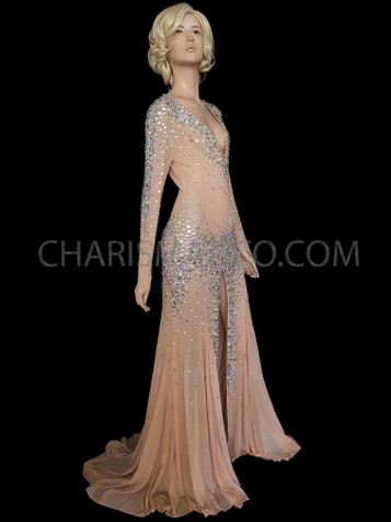 Irresistible Appealing Stunning Fetching Splendid Nude Crystallized Long Sleeved Gown