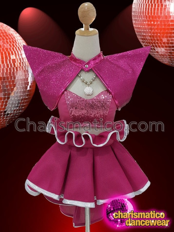Showgirl Short Fuchsia Gaga Dress With Silver Border And Short Sparkling Fuchsia Jacket