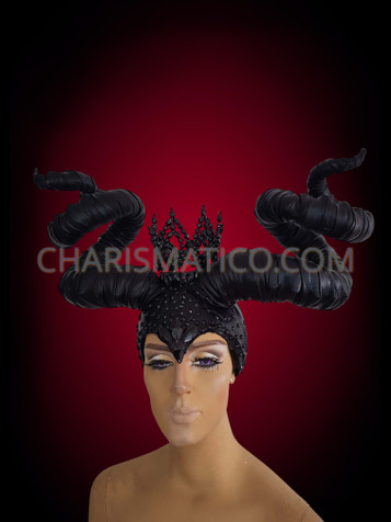 Stunning Black Maleficent-Inspired Horn Headdress With Black Sequins