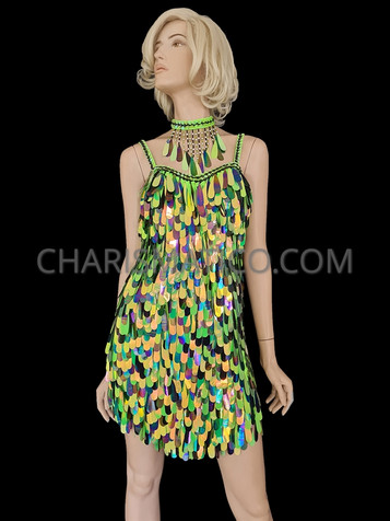 Green Heaven Festival Sequin Rave Dress