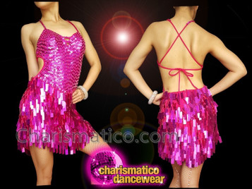 Intense Fuchsia Sequin Drag Queen’S All Time Dance Costume With Halter Back