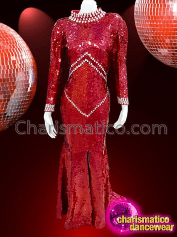 Red And Silver Sequinned Drag Queen Diva Gown