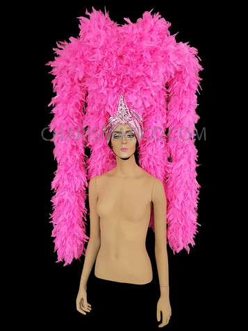 Towering Pink Feather Dreadlocks Boa Show Girl Diva Headdress