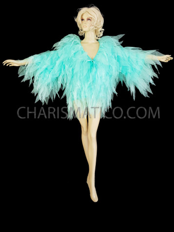 Jade Shimmering Organza Feather-Shaped Ruffled Diva Jacket