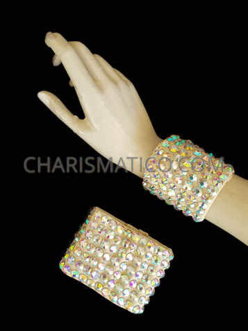 Pair Of Nude Diva Crystallised Show Girl Reflective Latin Dance Bracelet