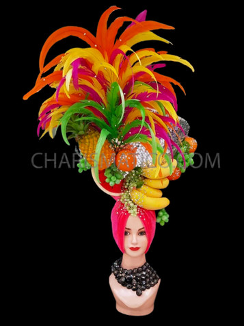 Tropical Diva Showgirl Feathered Fruit Silver Sequinned Headdress