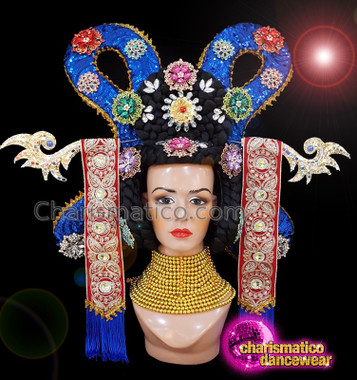 Royal Blue Sequinned Diva Show Girl Japanese Headdress