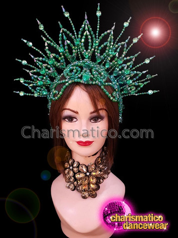Emerald Green Diva Beaded Show Girl Drag Queen Headdress