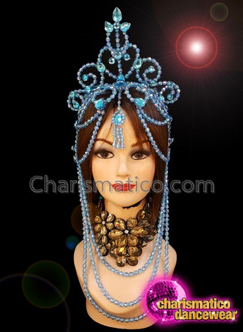 Blue Beaded Show Girl Diva Floral Drag Queen Diva Headdress