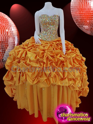 Silver Sequinned Golden Ruffle Gown Quinceanera Diva Dress