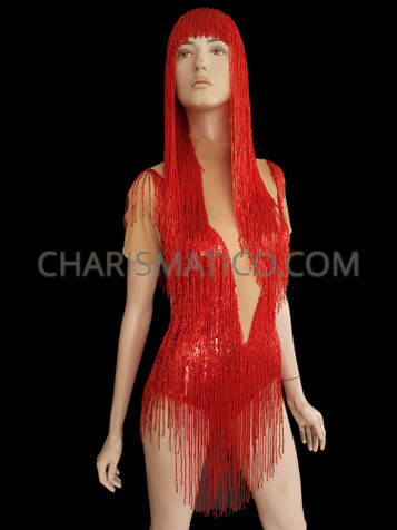 'Take Me Home"  Beaded Fringed Cher Diva Wig And Dress Set