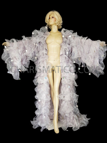 Silver Ruffle Silver Sequinned Drag Queen Diva Show Girl Coat