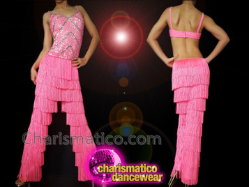 Pink Diva Sequinned Latin Fringed Show Girl Pants