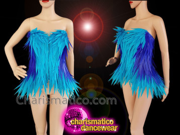 Blue Gradient Feathered Diva Show Girl Show Time Corset