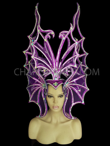 Purple Butterfly Show Girl Diva Crystallized Net Fabric Headdress