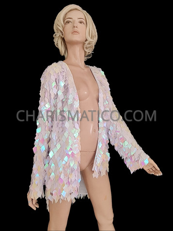 Gorgeous Pearl White Unisex Sequin Tailback Jacket Coat
