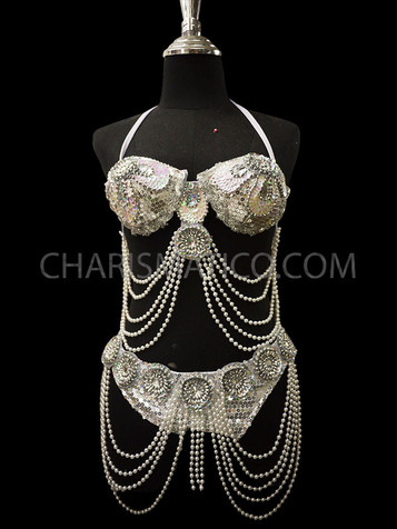 Da NeeNa T007 Burlesque Showgirl Christina Aguilera Costume Pearl Bra  Bikini S-M