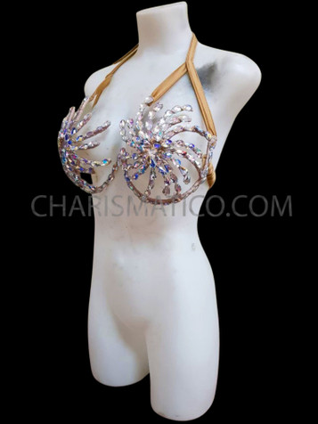 Pearl Plush Mermaid Showgirl Shell Bra With Sequin Trim