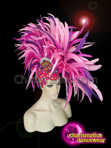 Pink And Purple Mohawk Feather Diva Headdress
