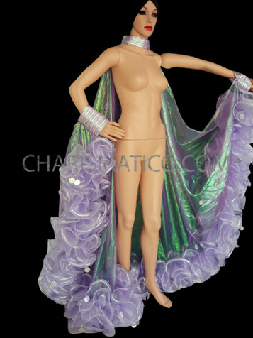 Purple Coloured Burlesque Stripe Tease Showtime Ruffled Cape
