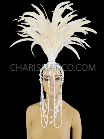 Cabaret Dancer’S Combination Of Feathers And Pearls Headdress