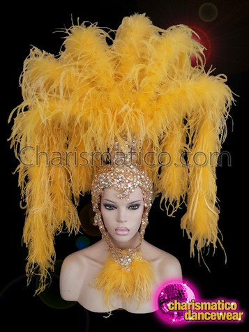 Showgirl Canary Yellow Ostrich Boa Headdress