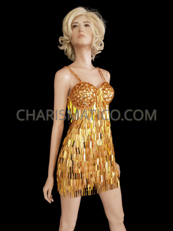 Grand Gold Rectangular Sequin Party Dance Dress