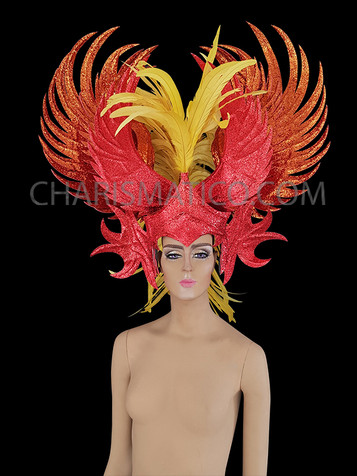Yellow Red Yellow Phoenix Wing Styled Fire Headdress