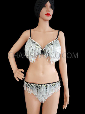 Dancing With The Star Latin Salsa Gold And White Fringe Pants