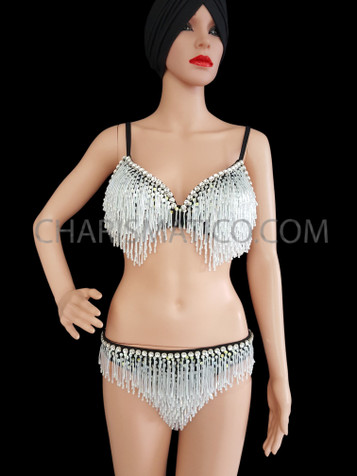 Look Sexy With This Beaded Burlesque Showgirl'S Bra And Thong Set