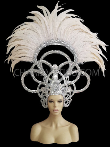 Diva White Headdress With Feathers And Discs