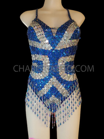 Brightly Bejeweled Corset Illusion Leotard In White With Silver Sequin Trim