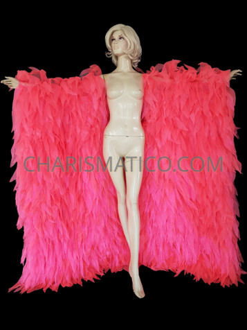 Neon Pink 'Flame Fringe' Organza Drag Queen Coat with Huge Collar