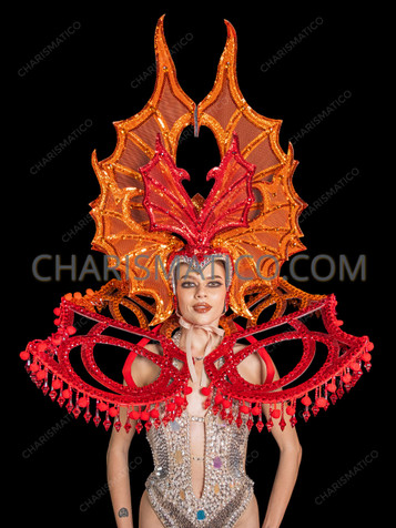Red And Orange Fire Lava Drag Queen Headdress And Backpack