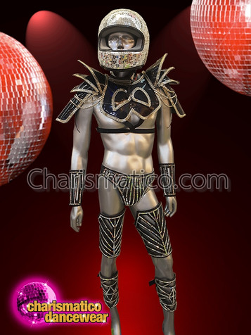 Silver Menâ€™S Costume With Helmet For The Male Dance Performers