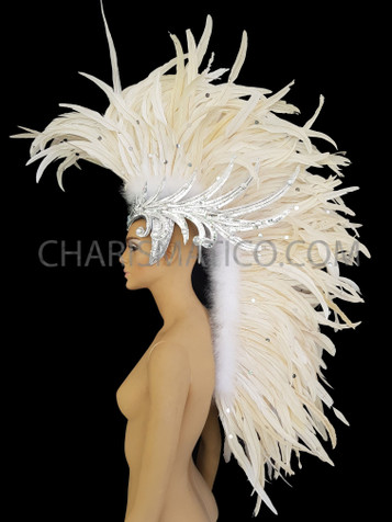 Large OFF White Feathered Mohawk Head Dress