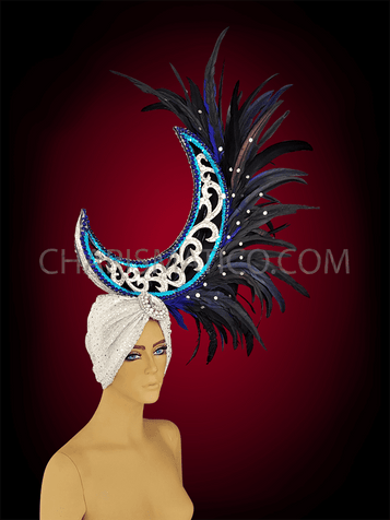 Blue Moon Headdress With Black Smooth Feathers