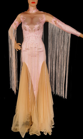 Valentine Pastel Pink Pageant Diva Gown Bodysuit With Arm Tassels Us0-Us6