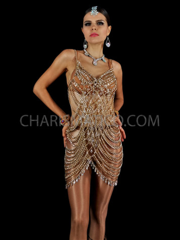 High Collared Silver Rhinestone And Iridescent Chrystal Full Body Chain