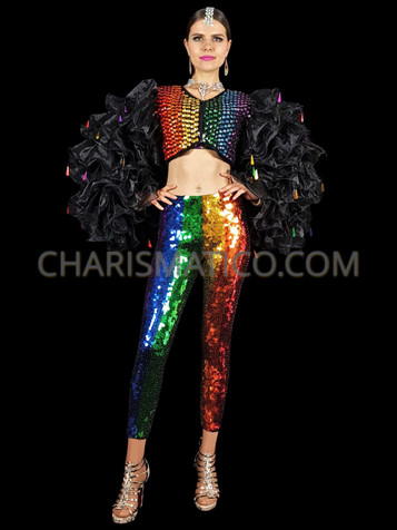 Rainbow High Waisted Sequin Pants