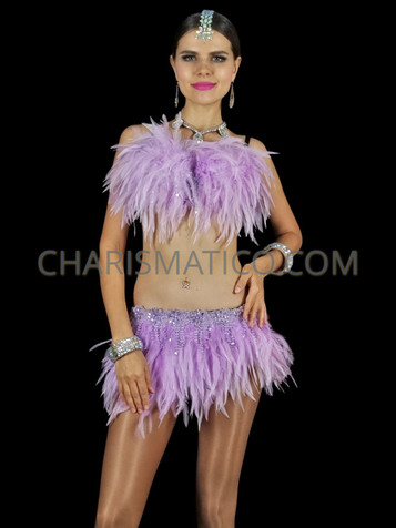 Neon Green Carnival Samba Feather Bra & Skirt Set