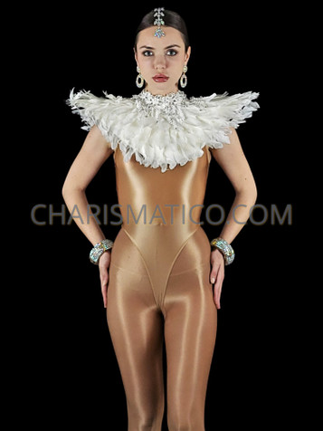 CHARISMATICO WHITE DRAG QUEEN DIVA FEATHER ANGLE WING COSPLAY SHOULDER COLLAR
